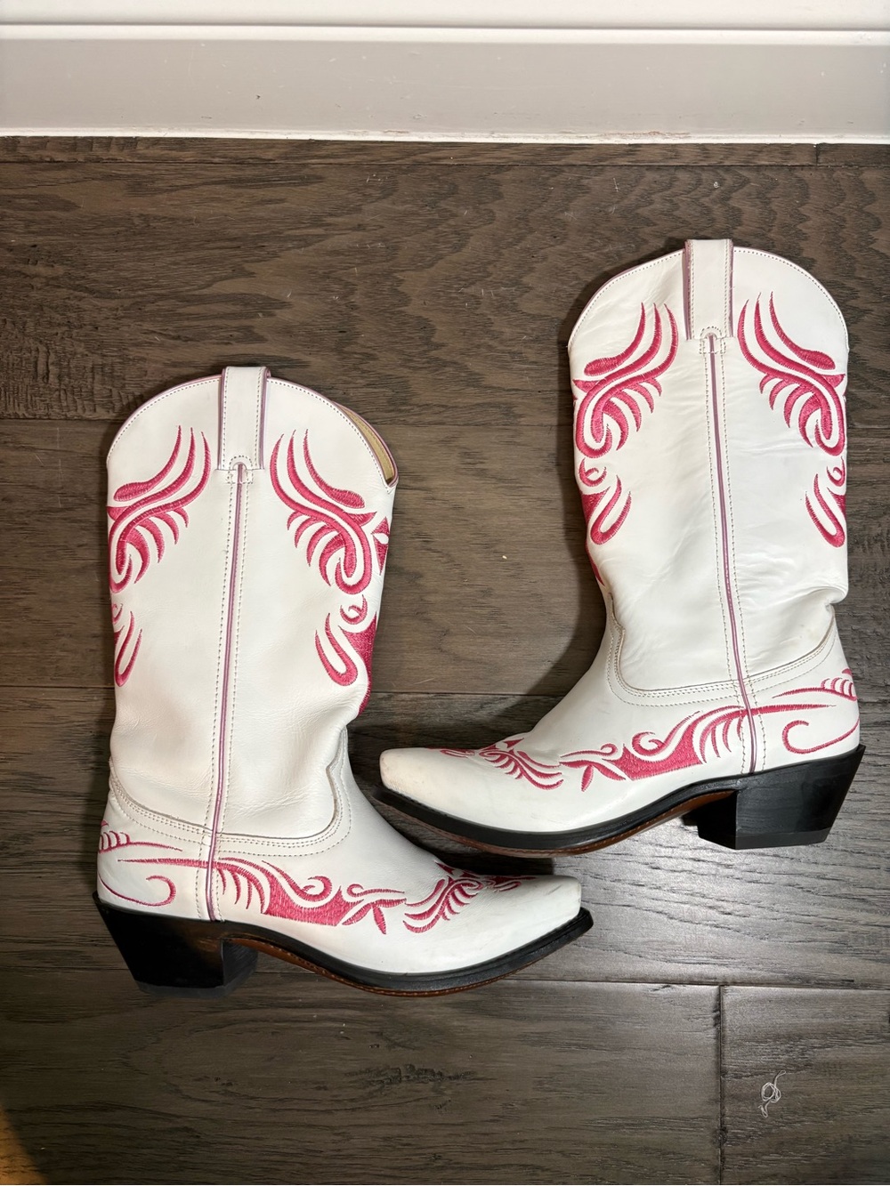 Durango White Western Boots with Pink Embroidery